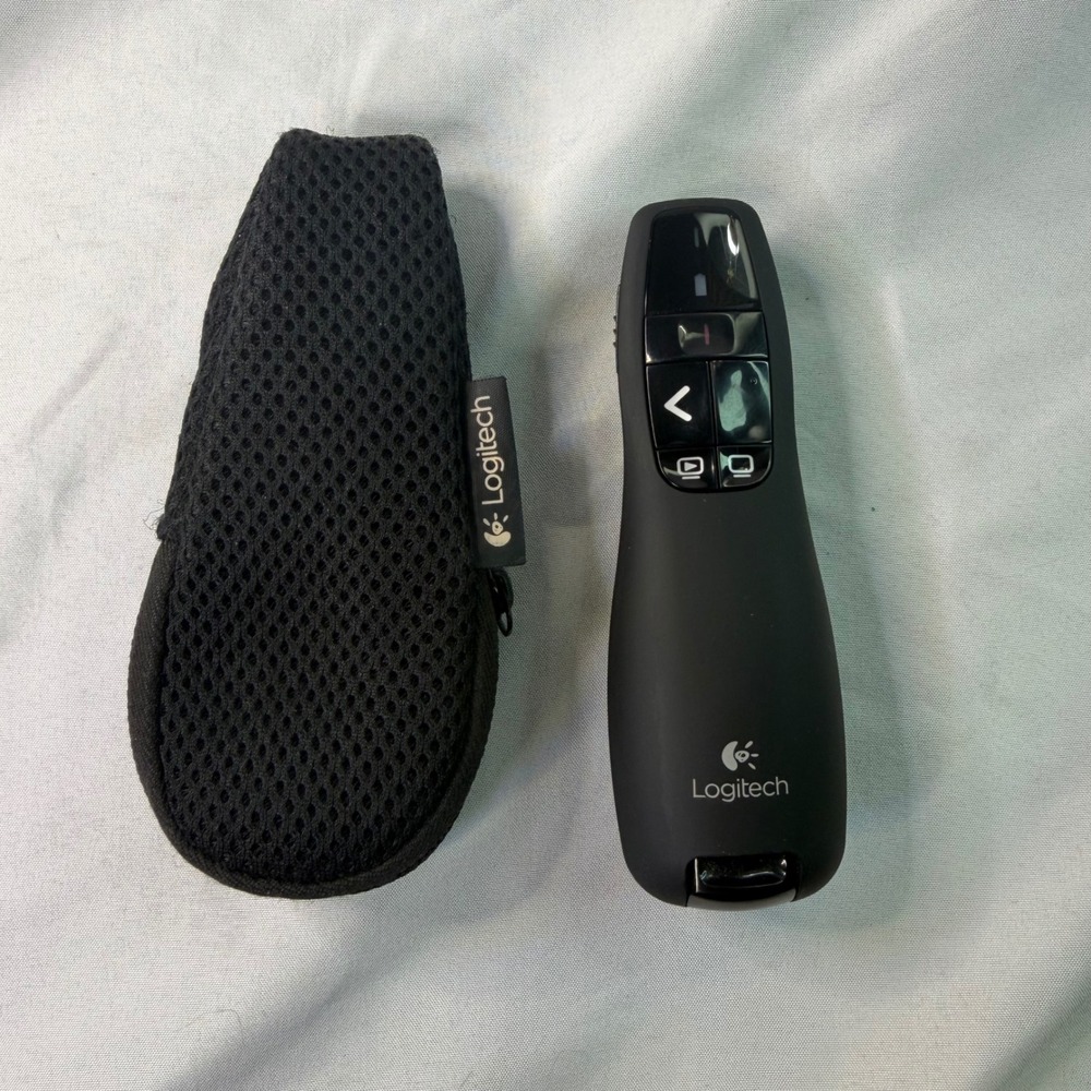 Logitech R400 Wireless Presenter Remote Red Laser Pointer with USB Receiver Case